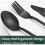24-Piece Black Silverware Set with Steak Knives, Black Flatware Set for 4, Food-Grade Stainless Steel Tableware Cutlery Set, Mirror Finished Utensil Sets for Home Restaurant