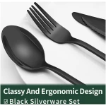 24-Piece Black Silverware Set with Steak Knives, Black Flatware Set for 4, Food-Grade Stainless Steel Tableware Cutlery Set, Mirror Finished Utensil Sets for Home Restaurant
