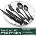 24-Piece Black Silverware Set with Steak Knives, Black Flatware Set for 4, Food-Grade Stainless Steel Tableware Cutlery Set, Mirror Finished Utensil Sets for Home Restaurant