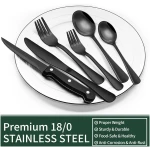 24-Piece Black Silverware Set with Steak Knives, Black Flatware Set for 4, Food-Grade Stainless Steel Tableware Cutlery Set, Mirror Finished Utensil Sets for Home Restaurant