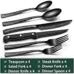 24-Piece Black Silverware Set with Steak Knives, Black Flatware Set for 4, Food-Grade Stainless Steel Tableware Cutlery Set, Mirror Finished Utensil Sets for Home Restaurant