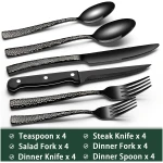 24-Piece Black Silverware Set with Steak Knives, Black Flatware Set for 4, Food-Grade Stainless Steel Tableware Cutlery Set, Mirror Finished Utensil Sets for Home Restaurant