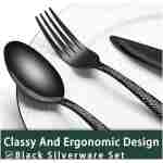 24-Piece Black Silverware Set with Steak Knives, Black Flatware Set for 4, Food-Grade Stainless Steel Tableware Cutlery Set, Mirror Finished Utensil Sets for Home Restaurant