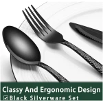 24-Piece Black Silverware Set with Steak Knives, Black Flatware Set for 4, Food-Grade Stainless Steel Tableware Cutlery Set, Mirror Finished Utensil Sets for Home Restaurant