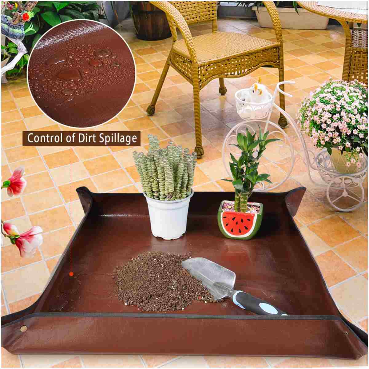 27"x 27" Repotting Mat for Indoor Plant Transplanting and Mess Control Foldable Waterproof Potting Tray-Easy to Clean Gardening Gifts for Plant Lovers