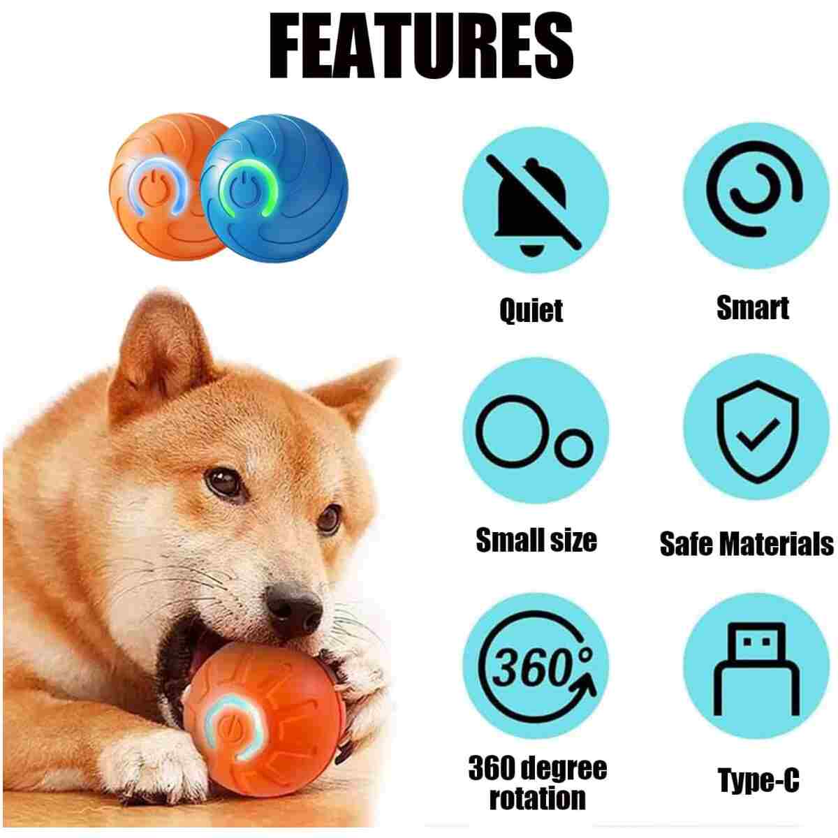 2PCS Shaky Ball Toy for Dogs, Vibrating Dog Ball, USB Rechargeable, Interactive, Automatic Moving, Bouncing, Perfect for Small, Medium, Large Dogs