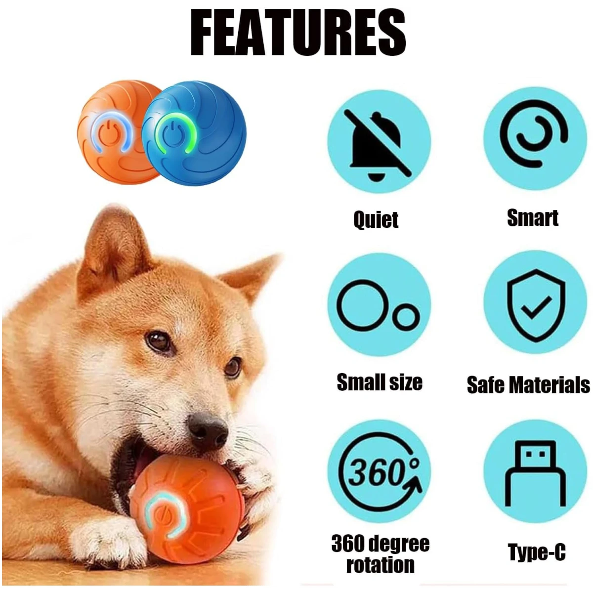 2PCS Shaky Ball Toy for Dogs, Vibrating Dog Ball, USB Rechargeable, Interactive, Automatic Moving, Bouncing, Perfect for Small, Medium, Large Dogs