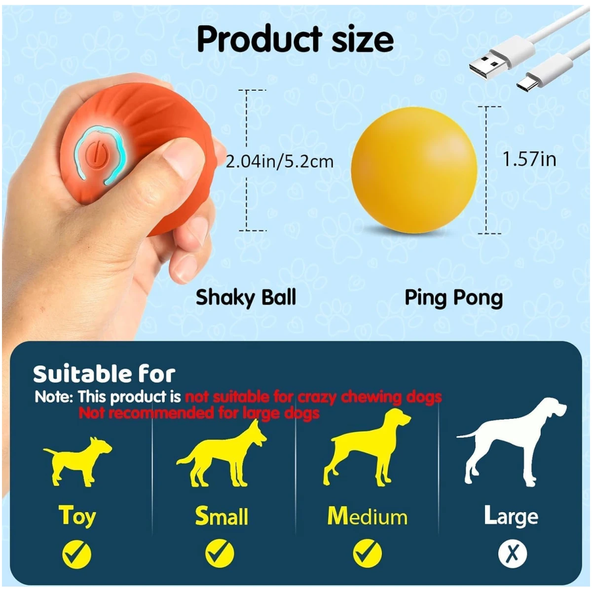 2PCS Shaky Ball Toy for Dogs, Vibrating Dog Ball, USB Rechargeable, Interactive, Automatic Moving, Bouncing, Perfect for Small, Medium, Large Dogs