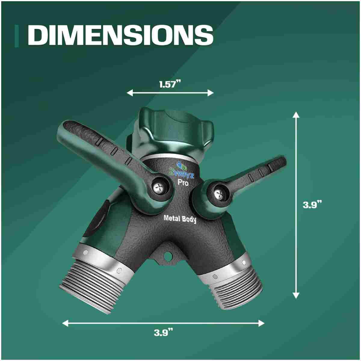 2WAYZ Hose Splitter 2 Way Heavy Duty Outdoor Faucet and Garden Connector - Water Spigot Splitter - Durable All-Metal Y Adapter with Shut-Off Valve - 4 x 4 x 1.5 Inches
