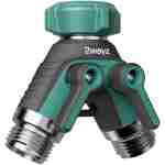 2WAYZ Hose Splitter 2 Way Heavy Duty Outdoor Faucet and Garden Connector - Water Spigot Splitter - Durable All-Metal Y Adapter with Shut-Off Valve - 4 x 4 x 1.5 Inches