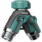 2WAYZ Hose Splitter 2 Way Heavy Duty Outdoor Faucet and Garden Connector - Water Spigot Splitter - Durable All-Metal Y Adapter with Shut-Off Valve - 4 x 4 x 1.5 Inches