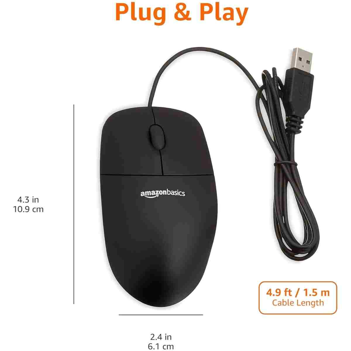 3-Button USB Wired Mouse with Scrolling and Tracking - Standard, Black