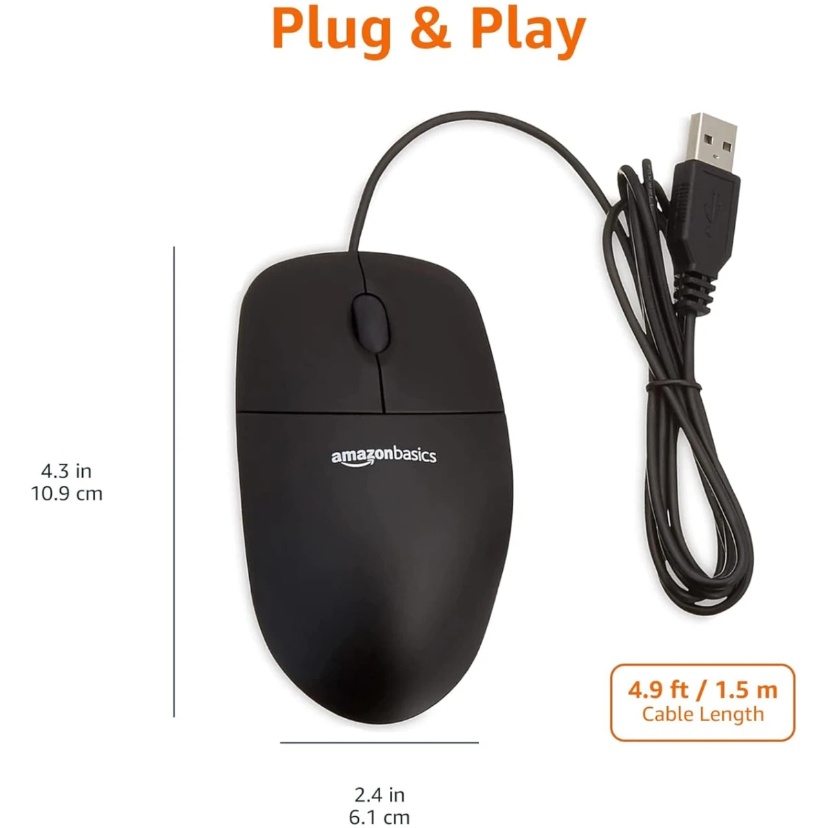 3-Button USB Wired Mouse with Scrolling and Tracking - Standard, Black