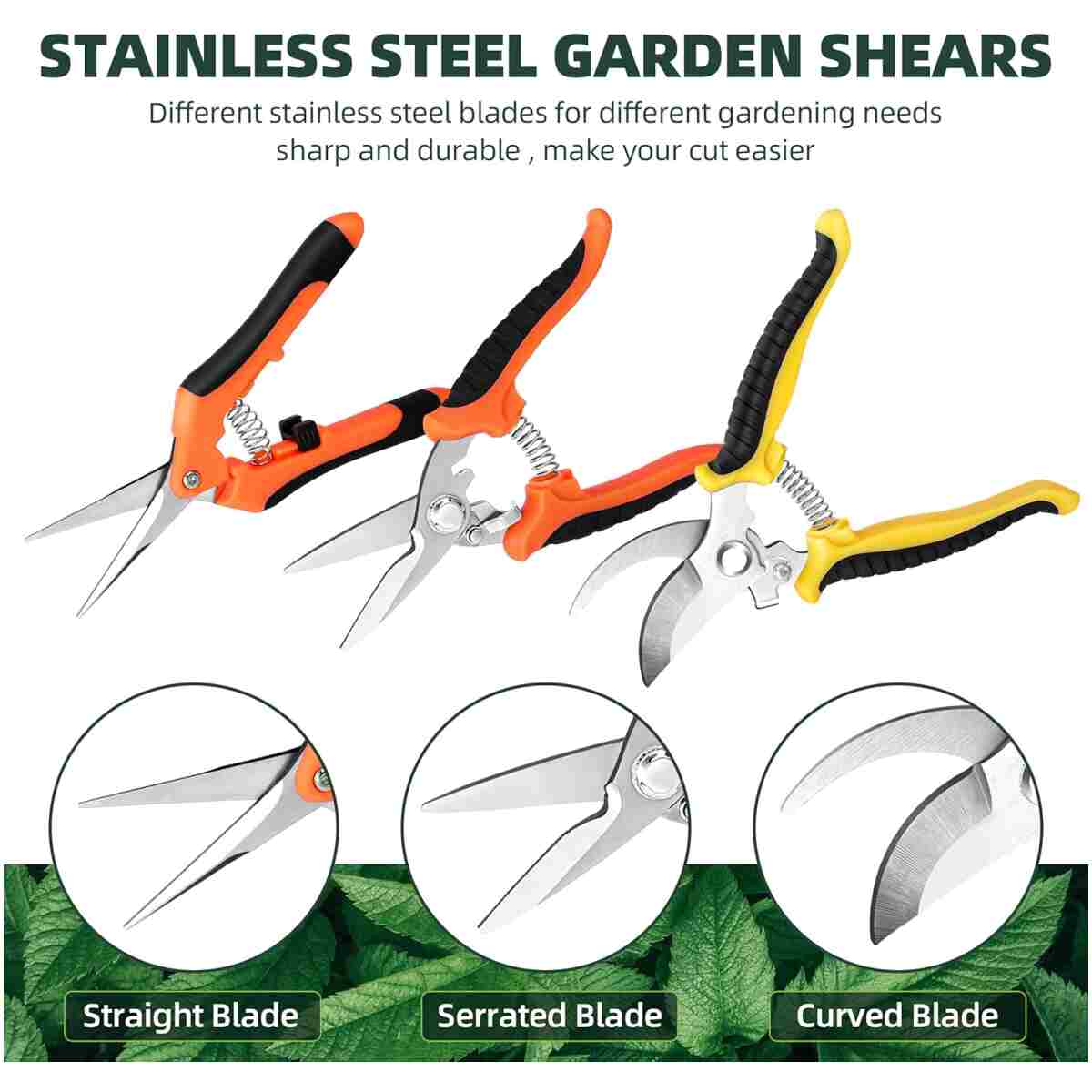 3-Pack Stainless Steel Pruning Shears, Pruning Snips and Clippers for Gardening