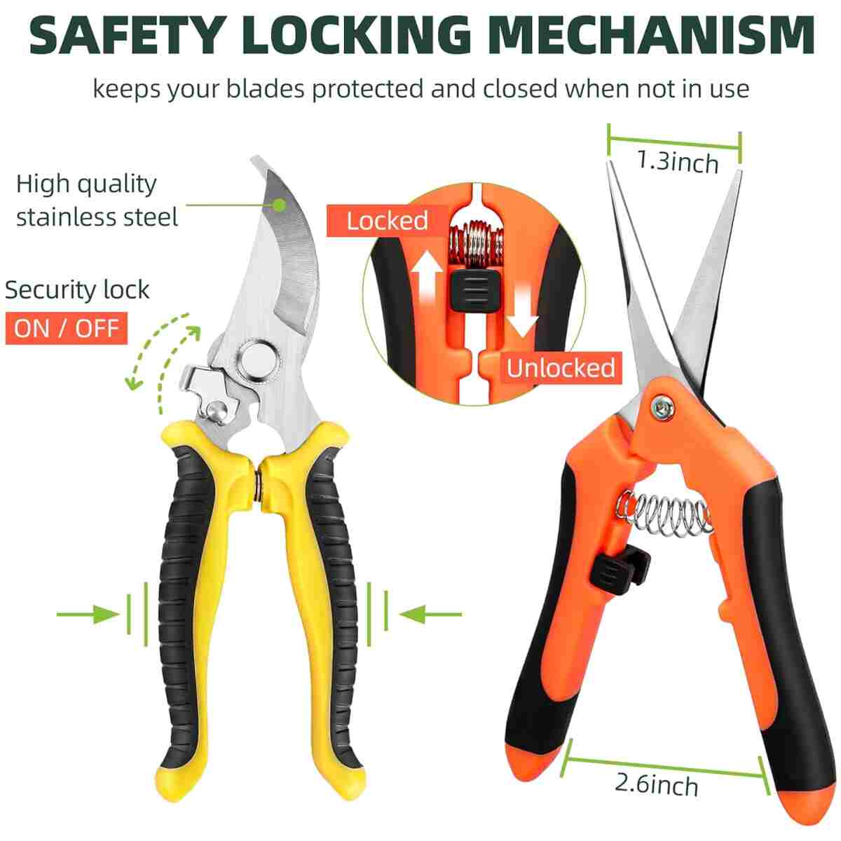 3-Pack Stainless Steel Pruning Shears, Pruning Snips and Clippers for Gardening