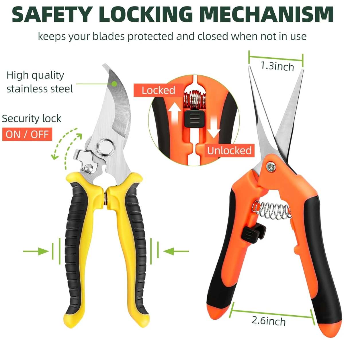 3-Pack Stainless Steel Pruning Shears, Pruning Snips and Clippers for Gardening