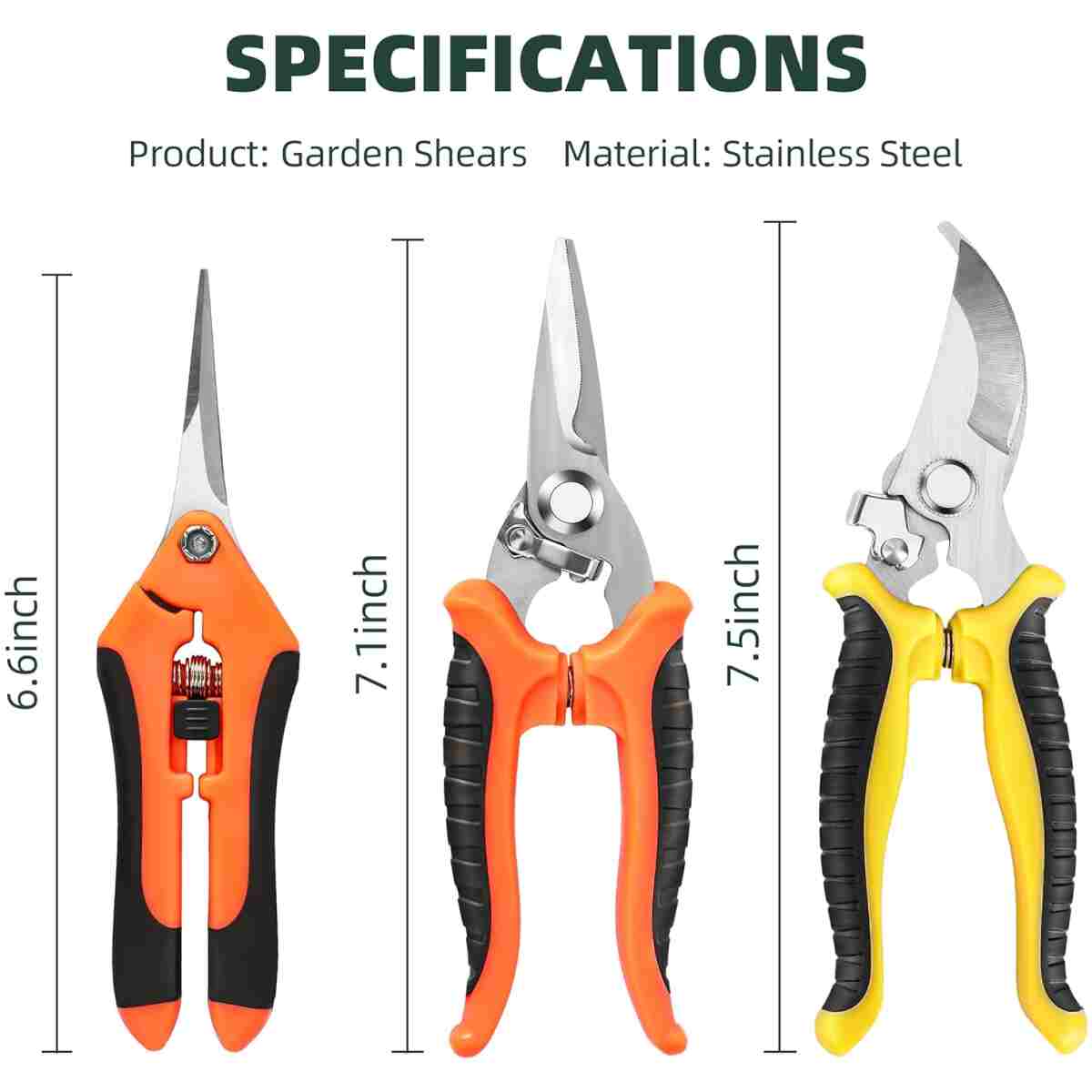 3-Pack Stainless Steel Pruning Shears, Pruning Snips and Clippers for Gardening