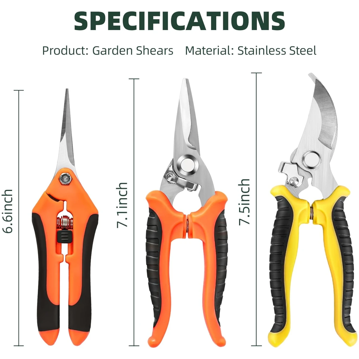 3-Pack Stainless Steel Pruning Shears, Pruning Snips and Clippers for Gardening