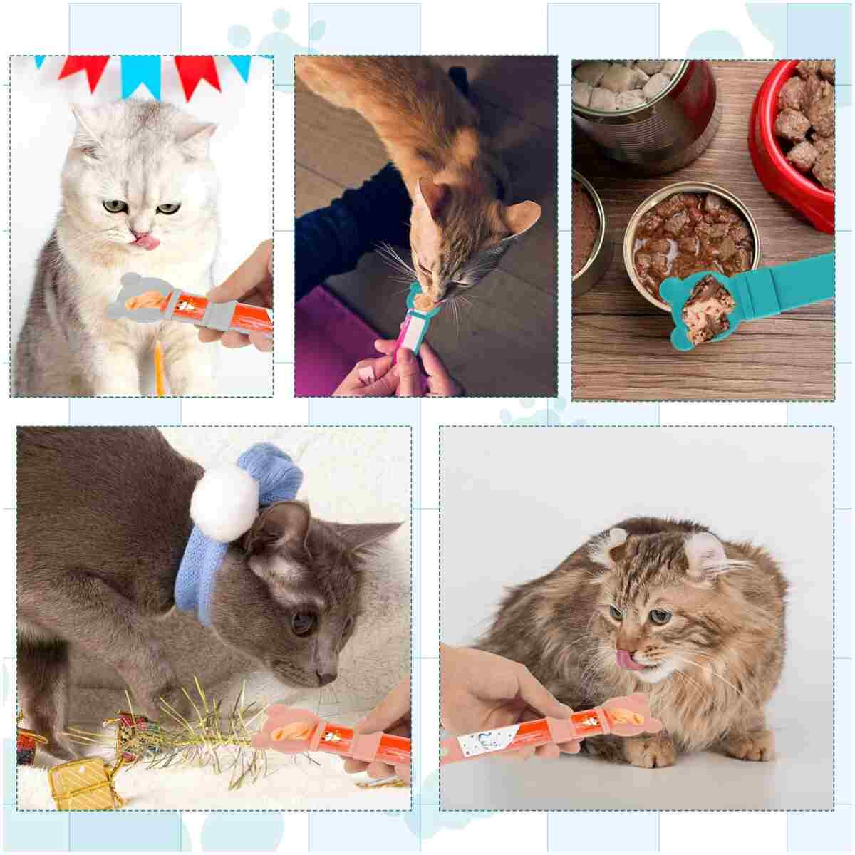 3pcs Cat Strip Squeeze Feeders, Cartoon Cute Cat Food Feeder Intelligent Kitten Lickable Snack Happy Spoon Multi-Functional Pet Puree Spoon Innovative Wet Treat Dispenser for...