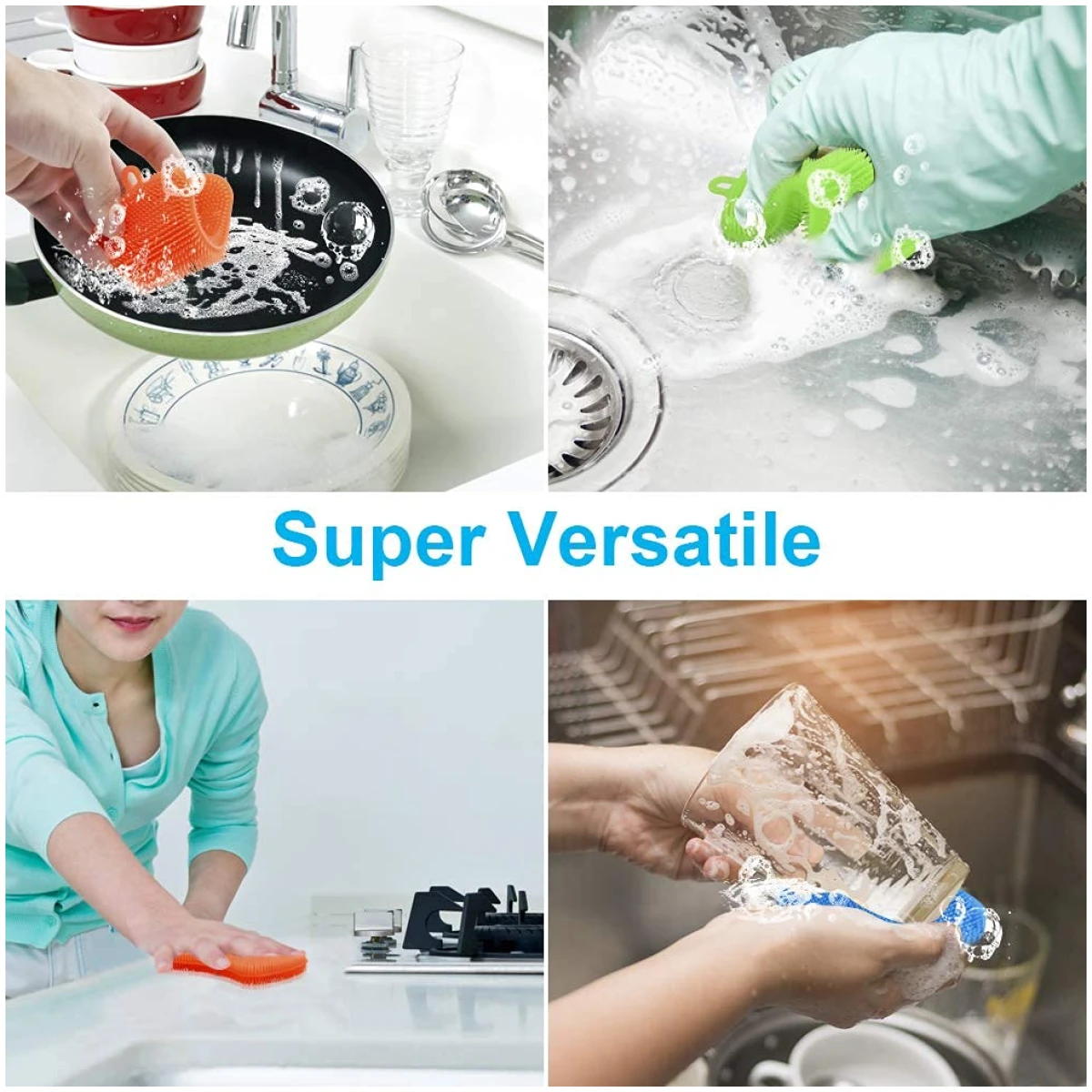 3PCS OstWony Silicone Dish Sponges, Super Food-Grade Silicone Sponges, Multi-Purpose and Efficient Sponge Kitchen Gadgets, Especial Delicate Kitchen Sponge Brush
