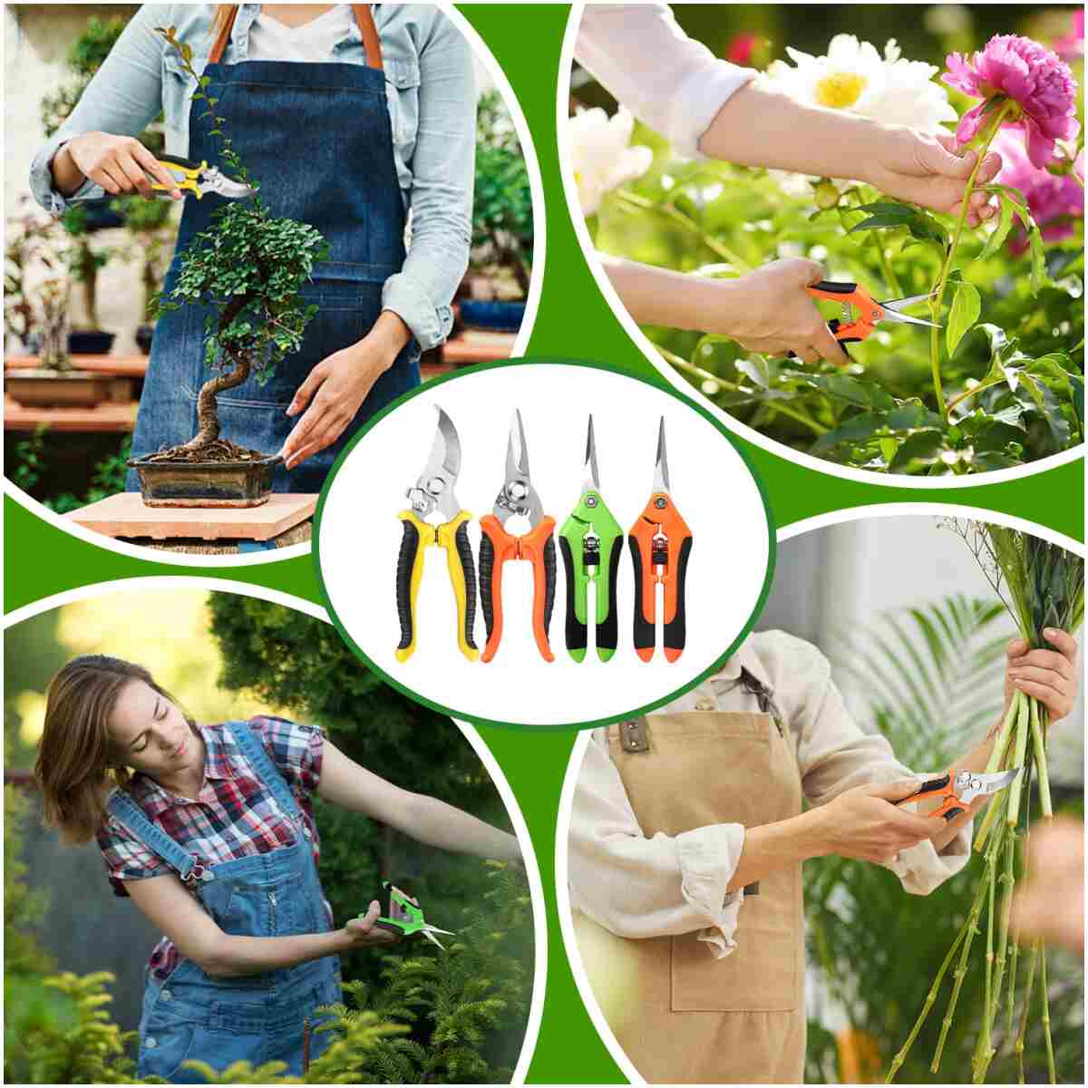 4 Pack Garden Pruning Shears, Stainless Steel Garden Shears, Gardening Shears, Garden Scissors, Garden Clippers, Pruning Snips, Pruning Shears for Gardening Tools (4PCS Yellow...