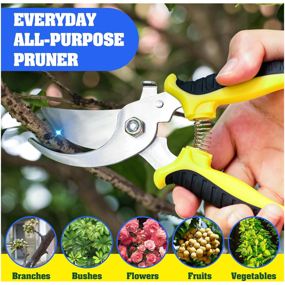 4 Pack Garden Pruning Shears, Stainless Steel Garden Shears, Gardening Shears, Garden Scissors, Garden Clippers, Pruning Snips, Pruning Shears for Gardening Tools (4PCS Yellow...