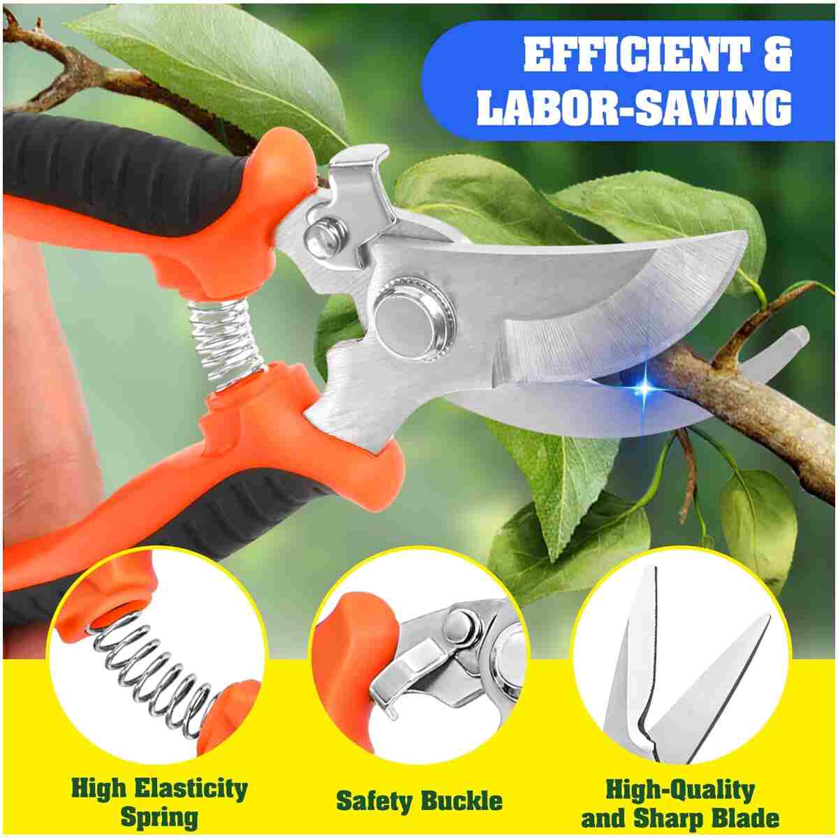 4 Pack Garden Pruning Shears, Stainless Steel Garden Shears, Gardening Shears, Garden Scissors, Garden Clippers, Pruning Snips, Pruning Shears for Gardening Tools (4PCS Yellow...