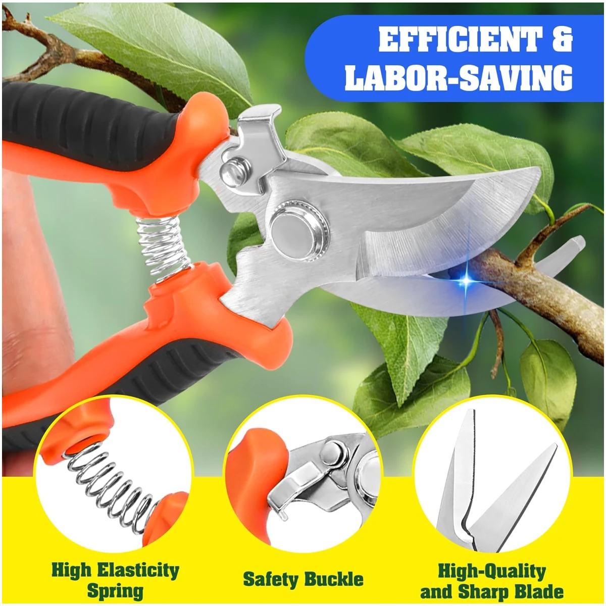 4 Pack Garden Pruning Shears, Stainless Steel Garden Shears, Gardening Shears, Garden Scissors, Garden Clippers, Pruning Snips, Pruning Shears for Gardening Tools (4PCS Yellow...