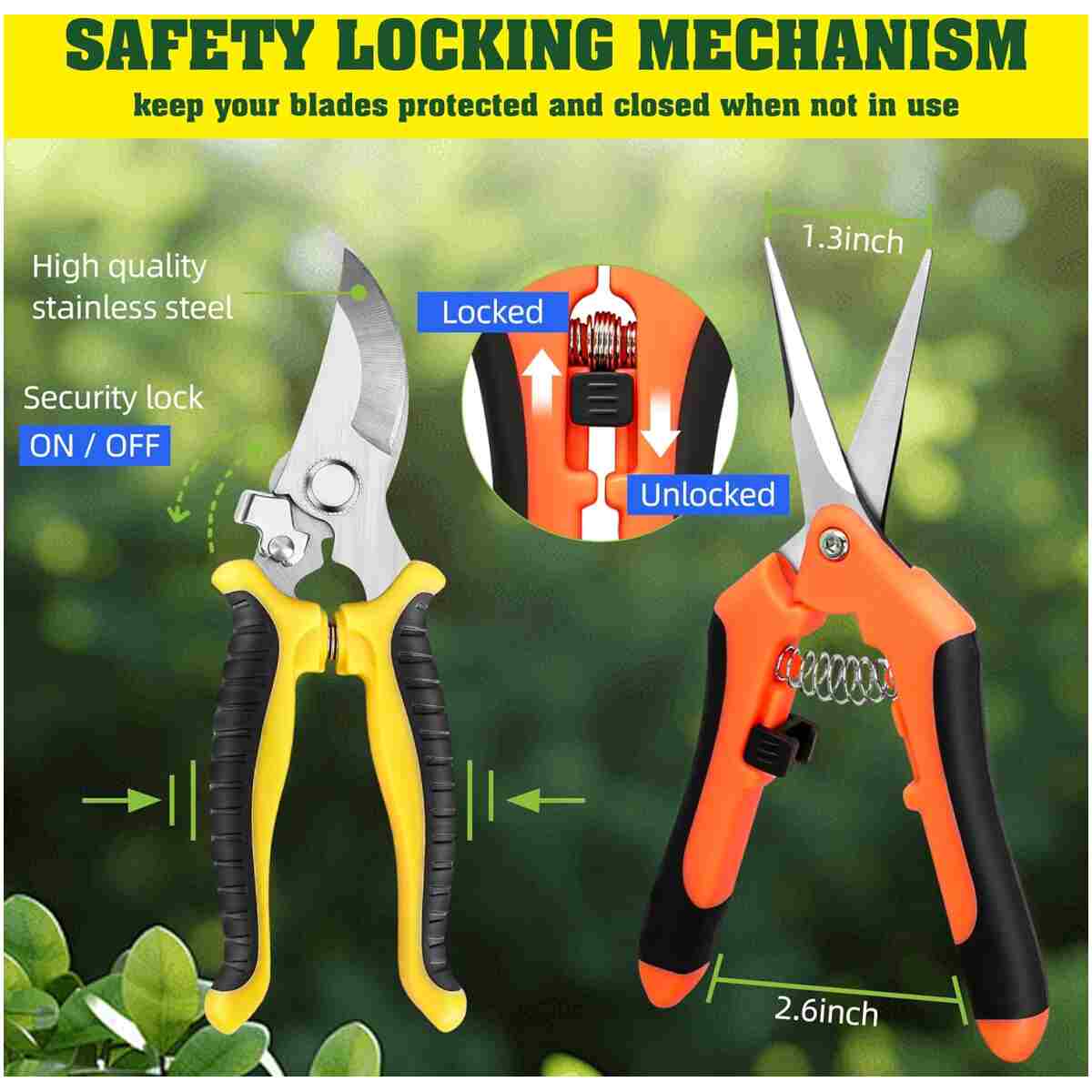 4 Pack Garden Pruning Shears, Stainless Steel Garden Shears, Gardening Shears, Garden Scissors, Garden Clippers, Pruning Snips, Pruning Shears for Gardening Tools (4PCS Yellow...