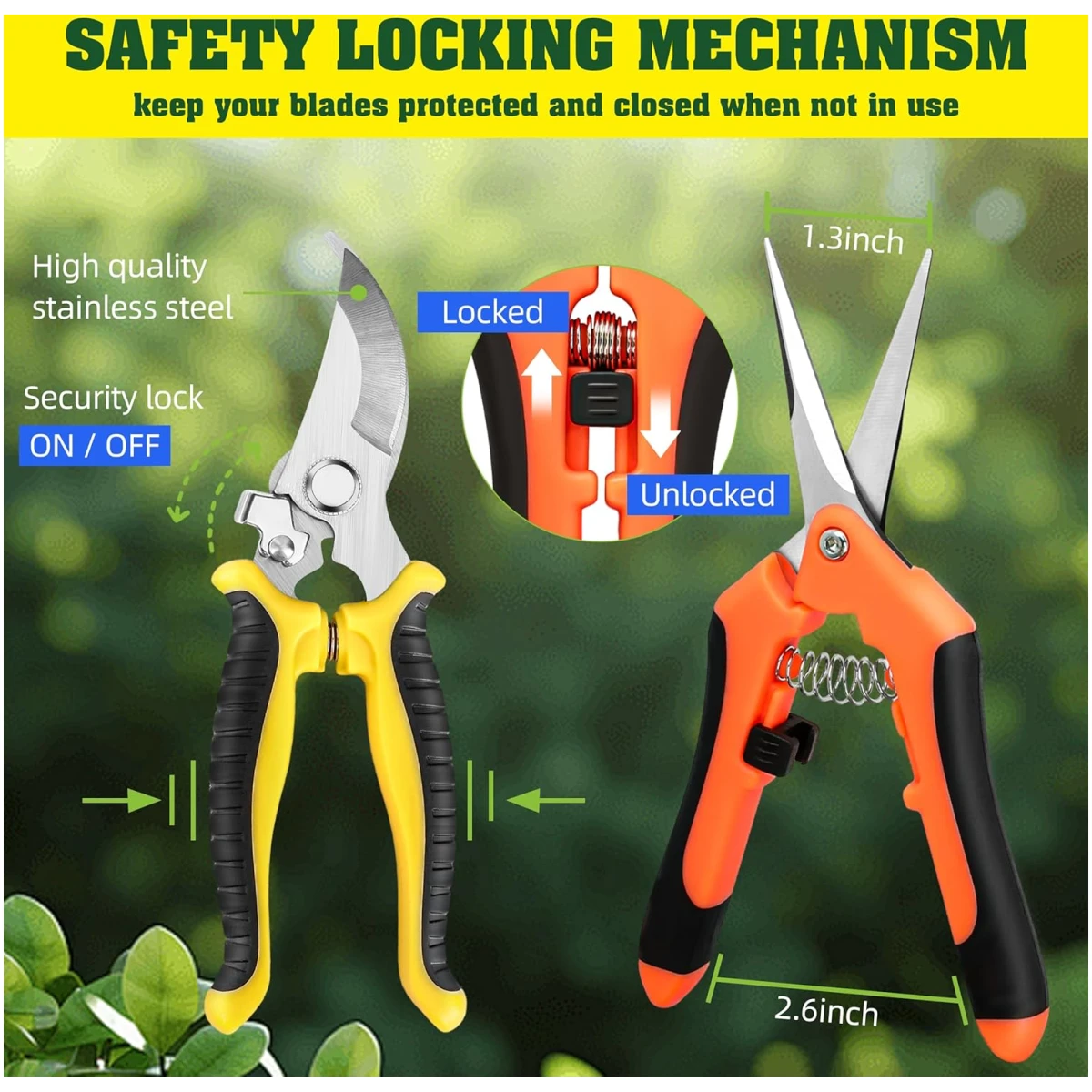 4 Pack Garden Pruning Shears, Stainless Steel Garden Shears, Gardening Shears, Garden Scissors, Garden Clippers, Pruning Snips, Pruning Shears for Gardening Tools (4PCS Yellow...