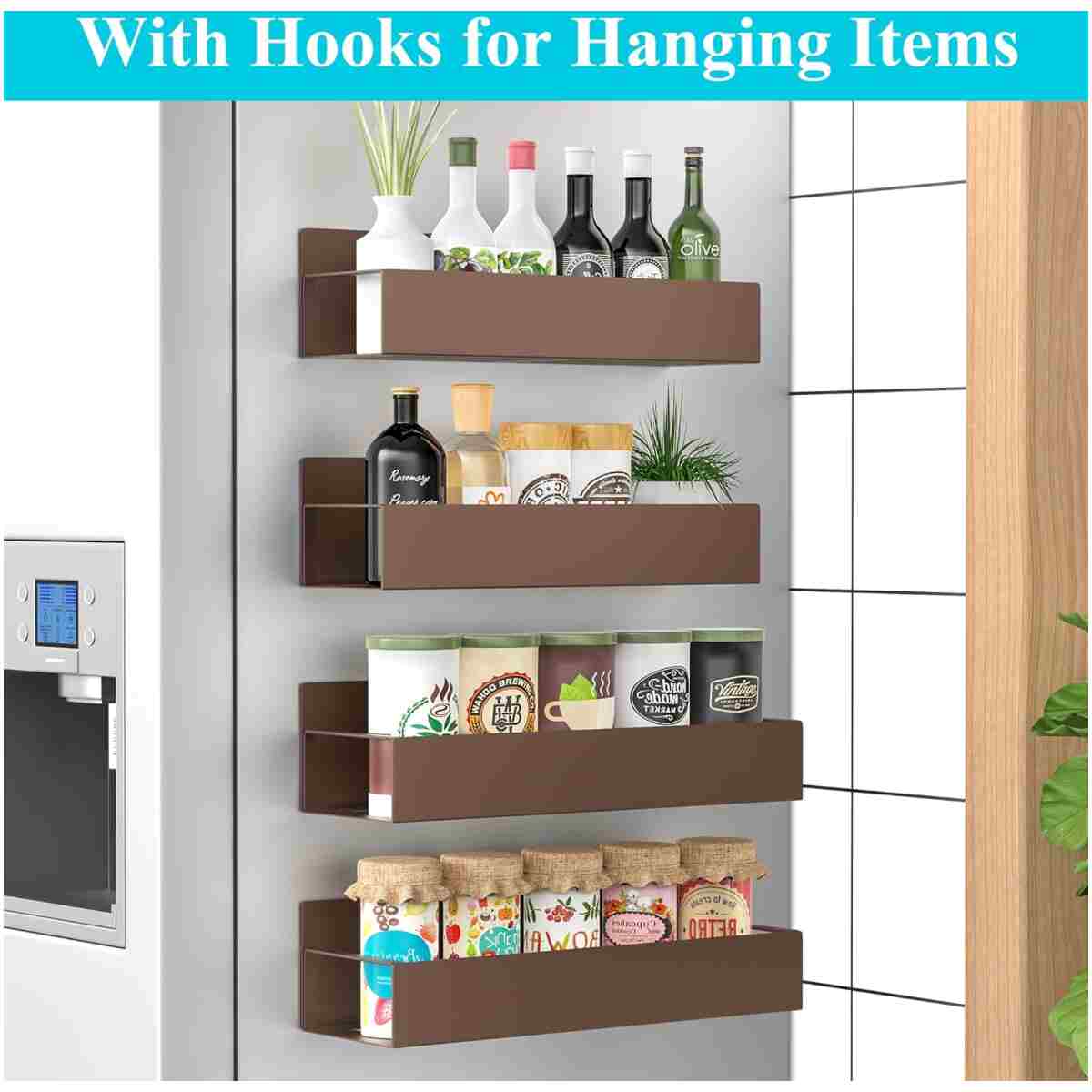 4 Pack Magnetic Spice Storage Rack Organizer for Refrigerator and Oven, Bronze Fridge Organizers and Storage