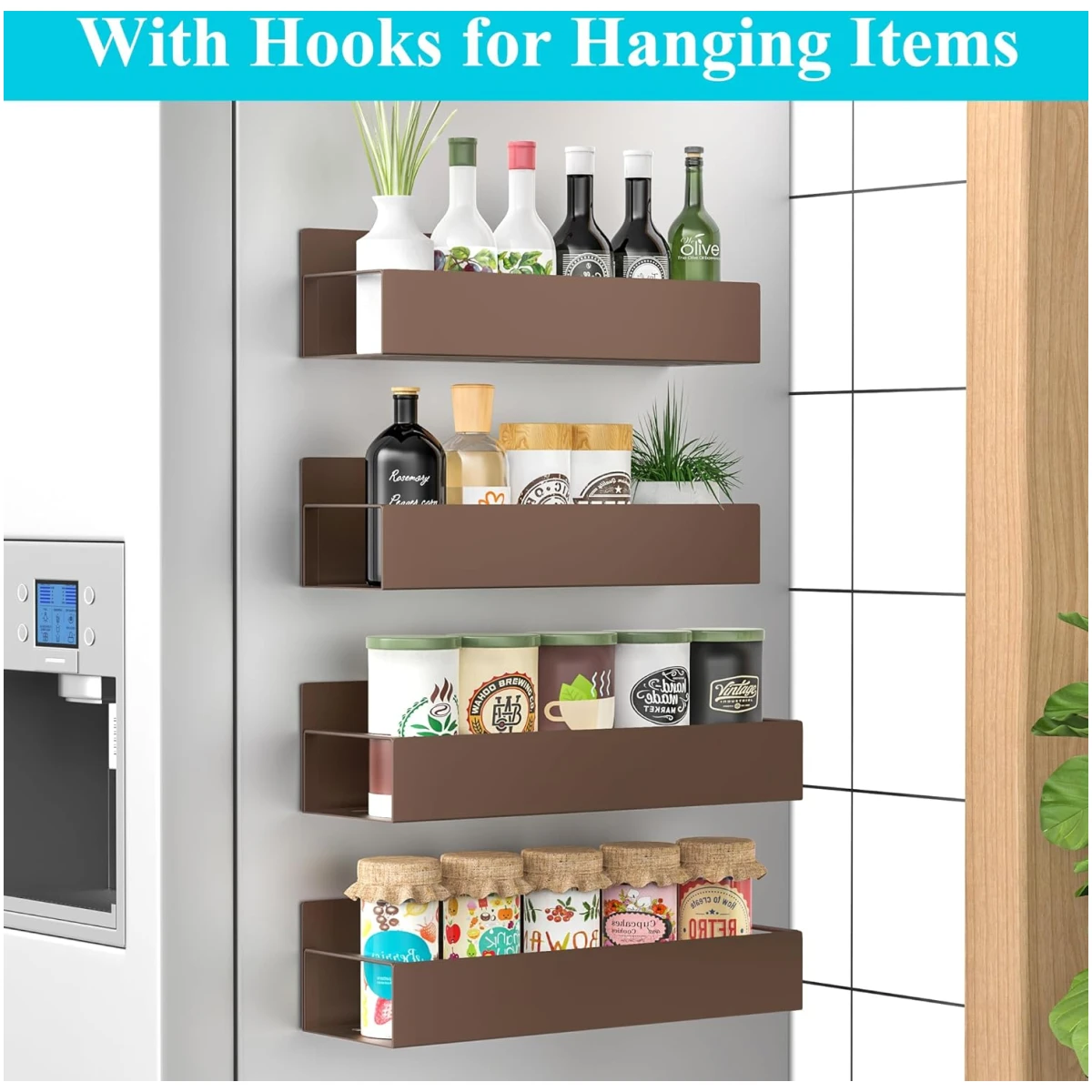 4 Pack Magnetic Spice Storage Rack Organizer for Refrigerator and Oven, Bronze Fridge Organizers and Storage