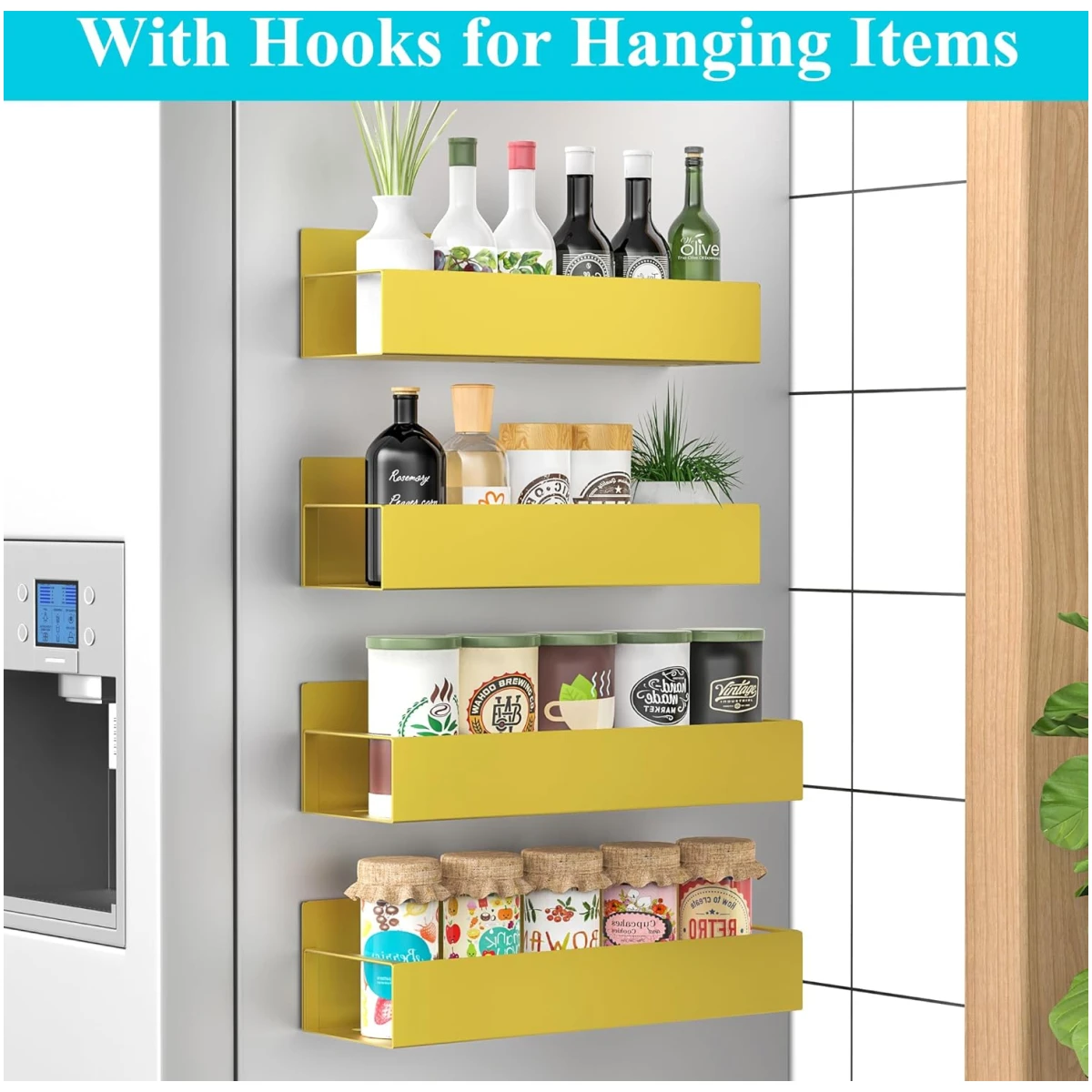 4 Pack Magnetic Spice Storage Rack Organizer for Refrigerator and Oven, Bronze Fridge Organizers and Storage