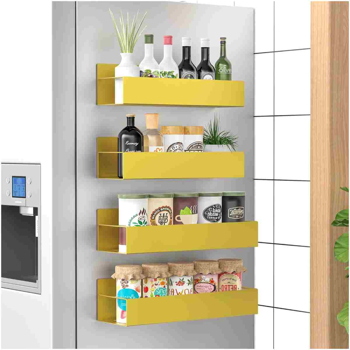 4 Pack Magnetic Spice Storage Rack Organizer for Refrigerator and Oven, Black Fridge Organizers and Storage