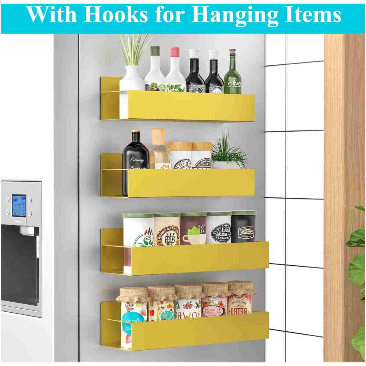 4 Pack Magnetic Spice Storage Rack Organizer for Refrigerator and Oven, Black Fridge Organizers and Storage