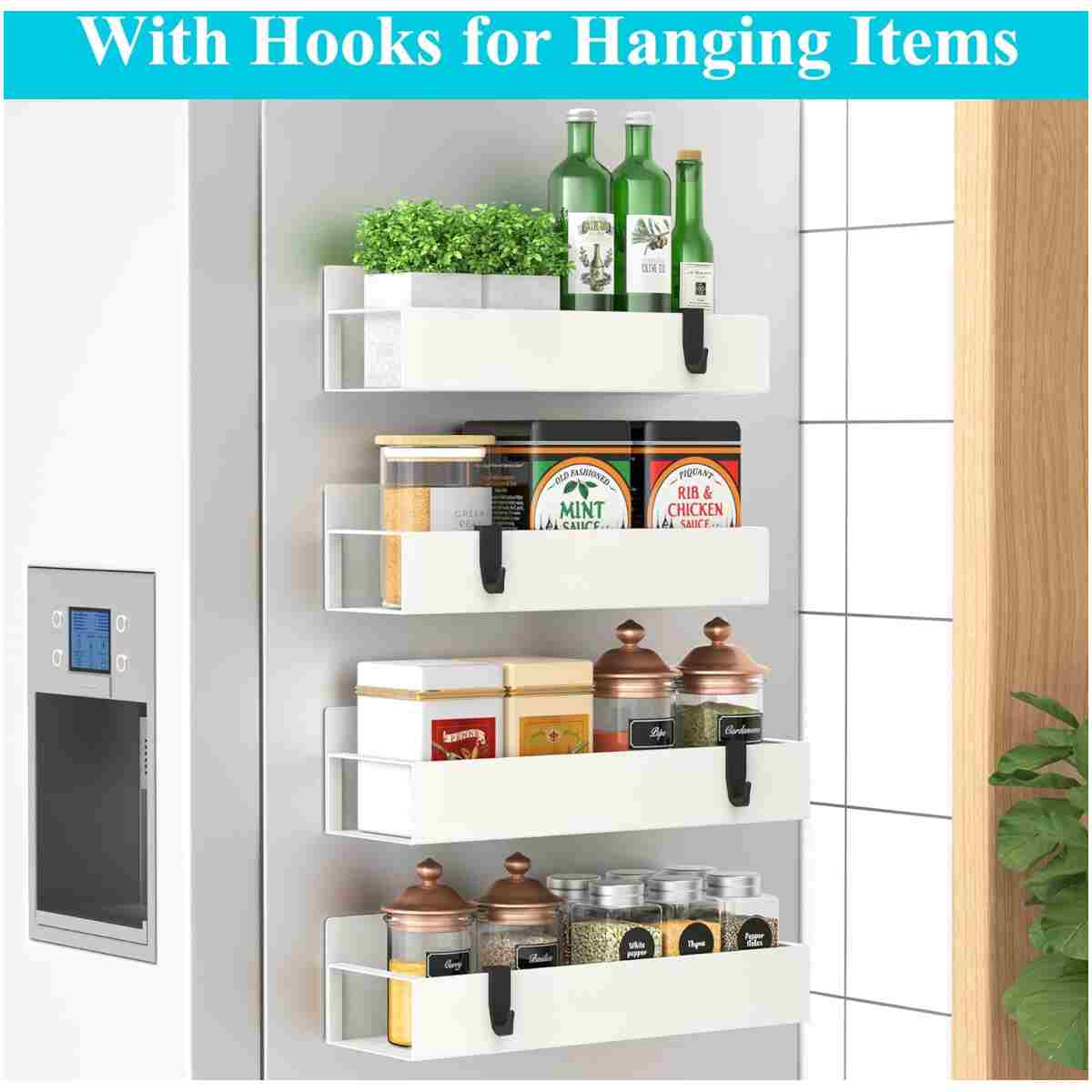 4 Pack Magnetic Spice Storage Rack Organizer for Refrigerator and Oven, Cream White Fridge Organizers and Storage