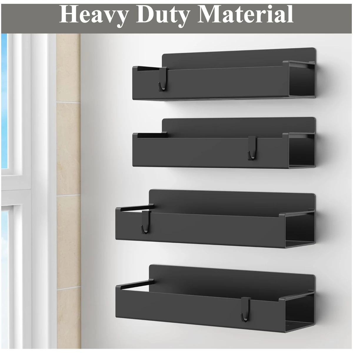 4 Pack Magnetic Spice Storage Rack Organizer for Refrigerator and Oven, Jet Black Fridge Organizers and Storage