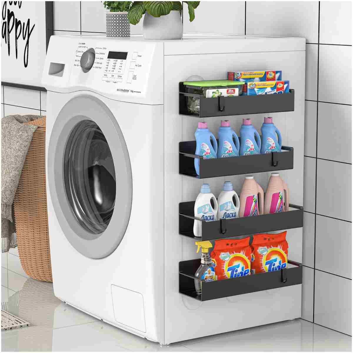 4 Pack Magnetic Spice Storage Rack Organizer for Refrigerator and Oven, Jet Black Fridge Organizers and Storage