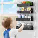 4 Pack Magnetic Spice Storage Rack Organizer for Refrigerator and Oven, Jet Black Fridge Organizers and Storage