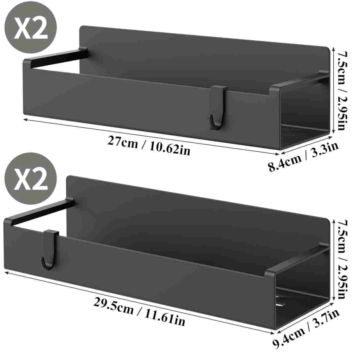 4 Pack Magnetic Spice Storage Rack Organizer for Refrigerator and Oven, Jet Black Fridge Organizers and Storage