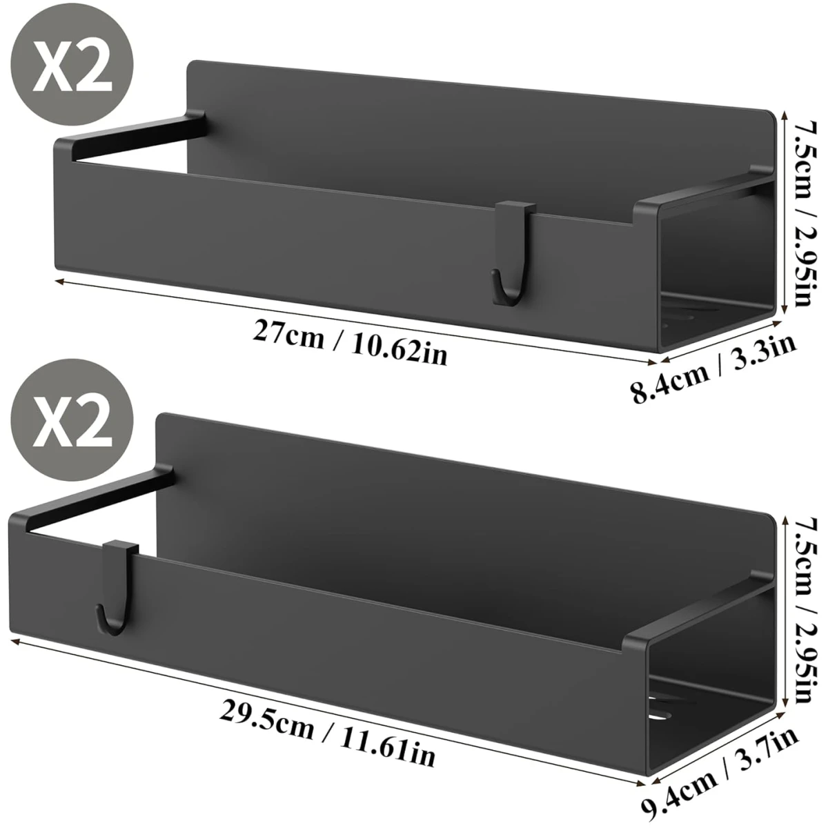 4 Pack Magnetic Spice Storage Rack Organizer for Refrigerator and Oven, Jet Black Fridge Organizers and Storage