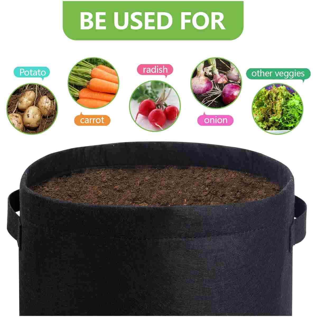 4 Pack Potato Growing Bag with Flap 10 Gallon Planter Pots with Handles and Harvest Window for Potato Tomato and Vegetables, Black Green Orange and Beige