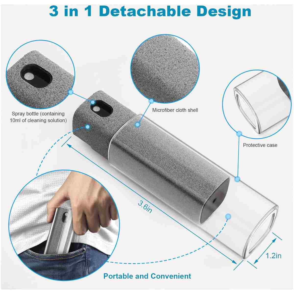 4 Pack Screen Cleaner 3-in-1 Touchscreen Mist Cleaner Spray and Microfiber Cloth Built-in Cleaning Solution Portable Reusable Fingerprint-Proof Spray Bottle for Phone Laptop...