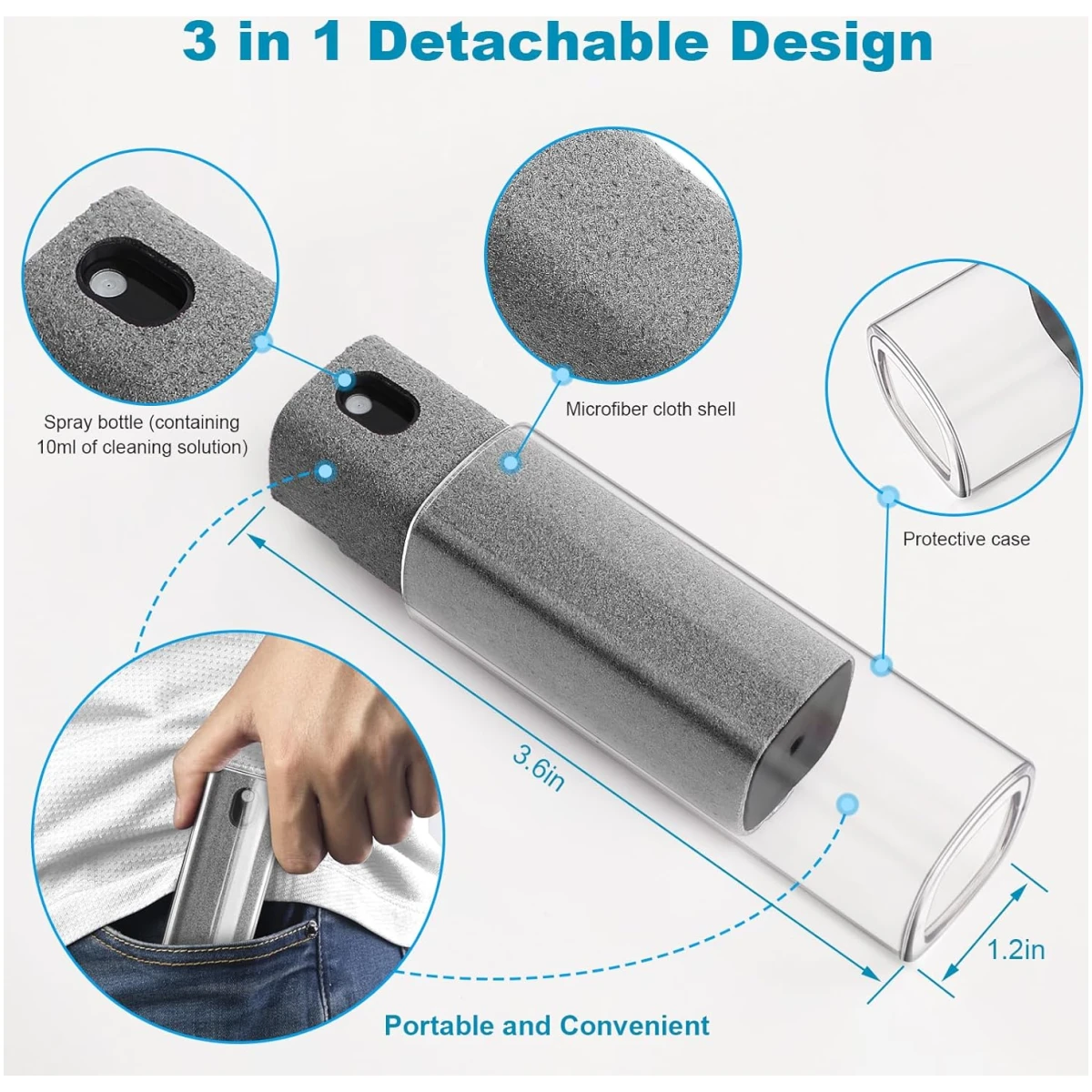 4 Pack Screen Cleaner 3-in-1 Touchscreen Mist Cleaner Spray and Microfiber Cloth Built-in Cleaning Solution Portable Reusable Fingerprint-Proof Spray Bottle for Phone Laptop...