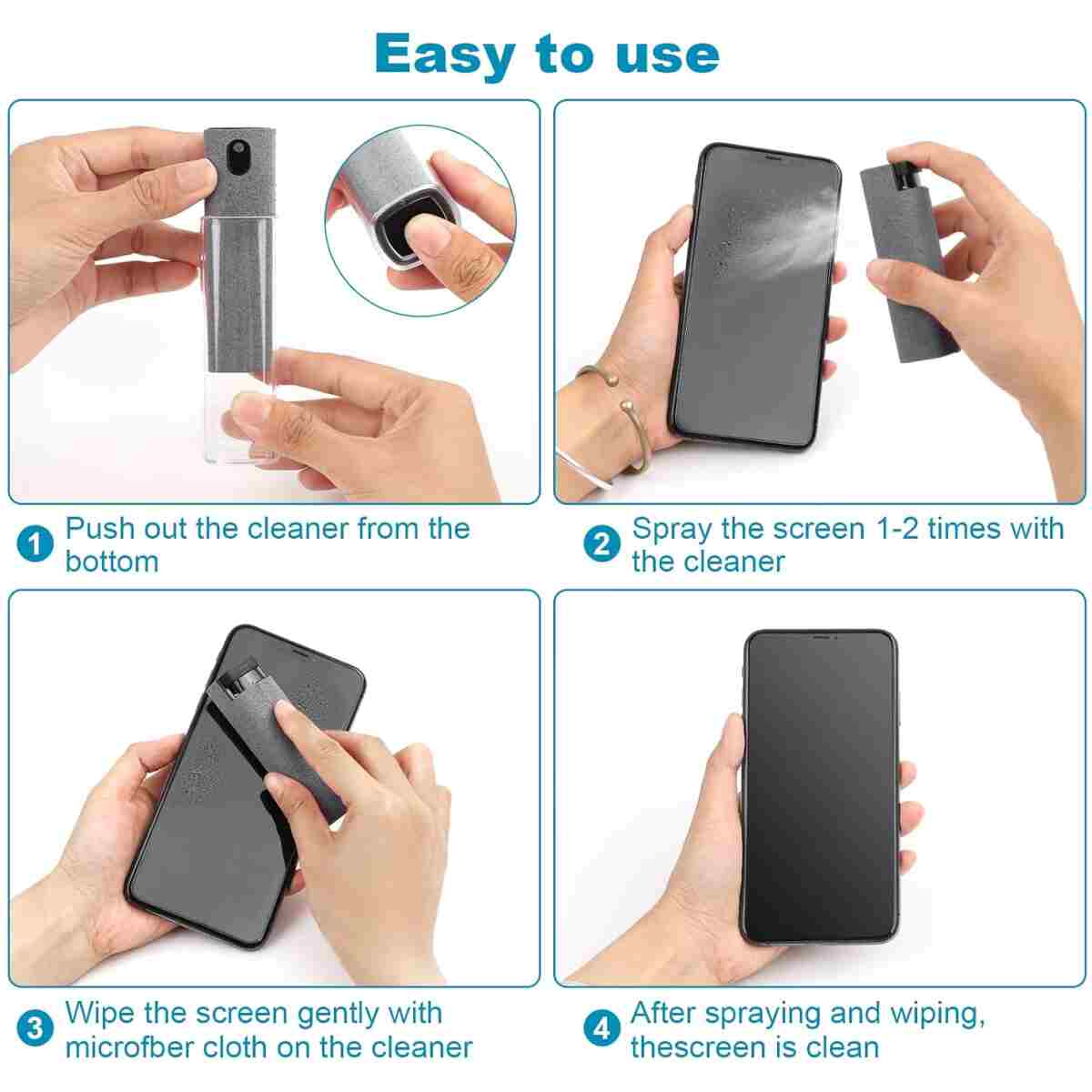 4 Pack Screen Cleaner 3-in-1 Touchscreen Mist Cleaner Spray and Microfiber Cloth Built-in Cleaning Solution Portable Reusable Fingerprint-Proof Spray Bottle for Phone Laptop...