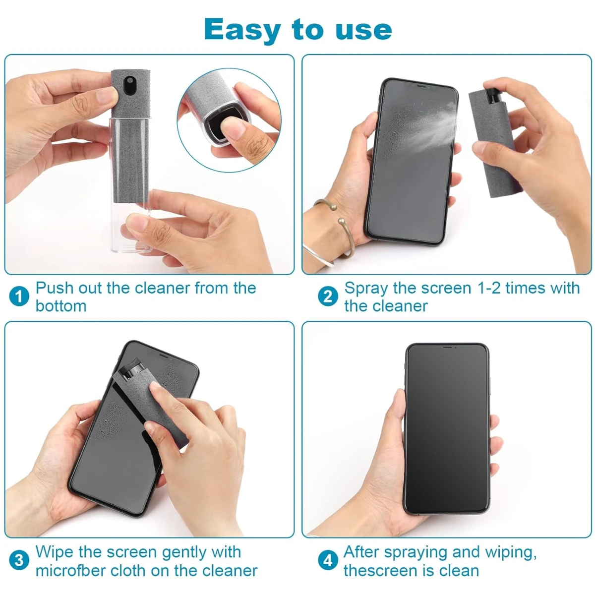 4 Pack Screen Cleaner 3-in-1 Touchscreen Mist Cleaner Spray and Microfiber Cloth Built-in Cleaning Solution Portable Reusable Fingerprint-Proof Spray Bottle for Phone Laptop...