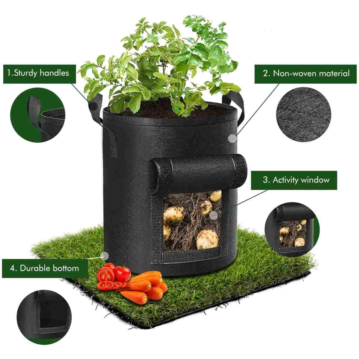 5-Pack 10 Gallon Potato Grow Bags, Garden Planting Bag with Reinforced Handle, Thickened Nonwoven Fabric Pots for Tomato, Vegetable and Fruits