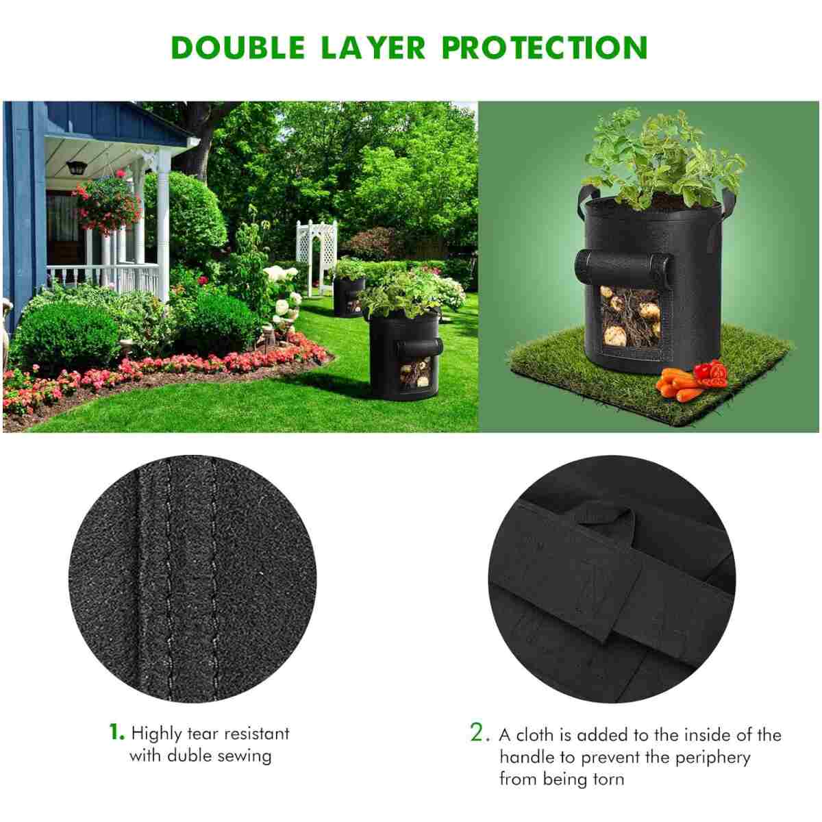 5-Pack 10 Gallon Potato Grow Bags, Garden Planting Bag with Reinforced Handle, Thickened Nonwoven Fabric Pots for Tomato, Vegetable and Fruits