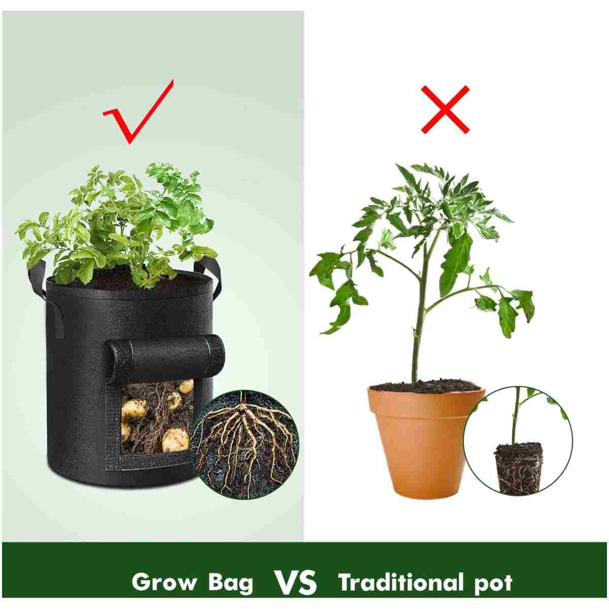 5-Pack 10 Gallon Potato Grow Bags, Garden Planting Bag with Reinforced Handle, Thickened Nonwoven Fabric Pots for Tomato, Vegetable and Fruits