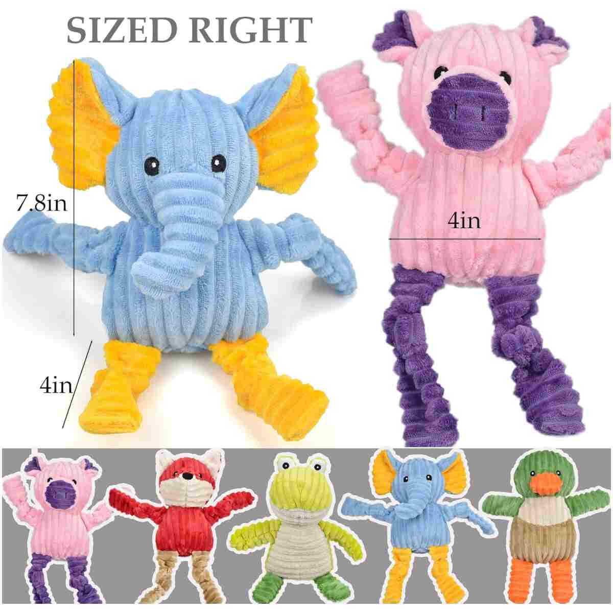5 Pack Tough Dog Toys Stuffed Squeaky Dog Toys Assortment Plush Animal Dog Toy Value Bundle Puppy Pet Dog Toys for Small Medium Large Dogs